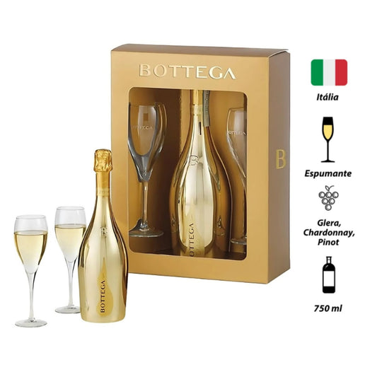 Kit Espumante Bottega Gold Prosecco + 2 Taças Semi Cristal