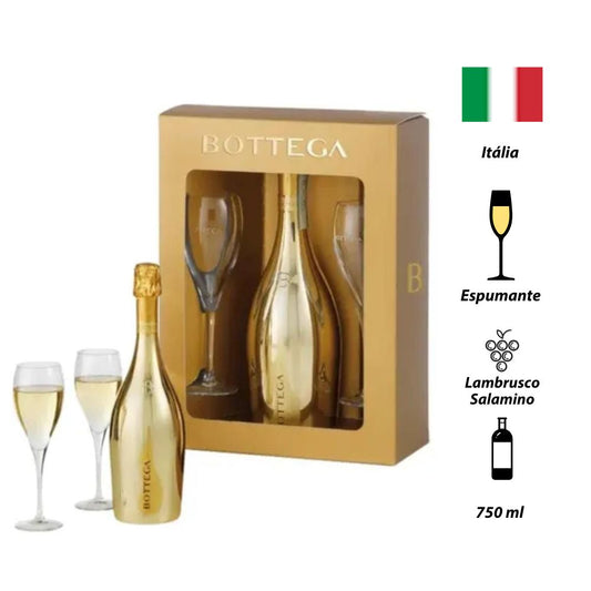 Kit Espumante Bottega Gold Prosecco + 2 Taças Semi Cristal