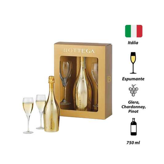 Kit Espumante Bottega Gold Prosecco + 2 Taças Semi Cristal